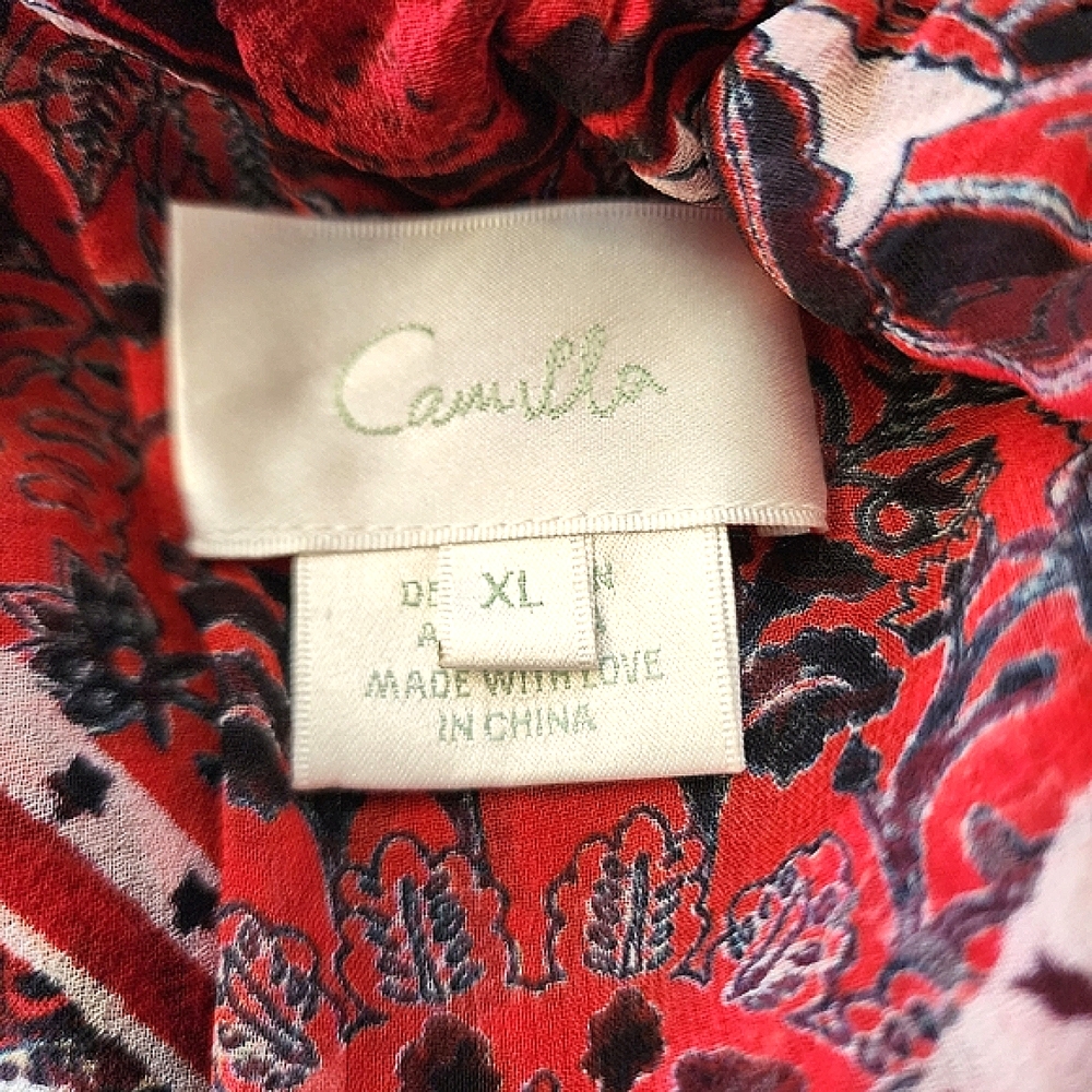 Camilla long skirt embellished hankerchief style red & paisley - size 16 - Picture 3 of 17